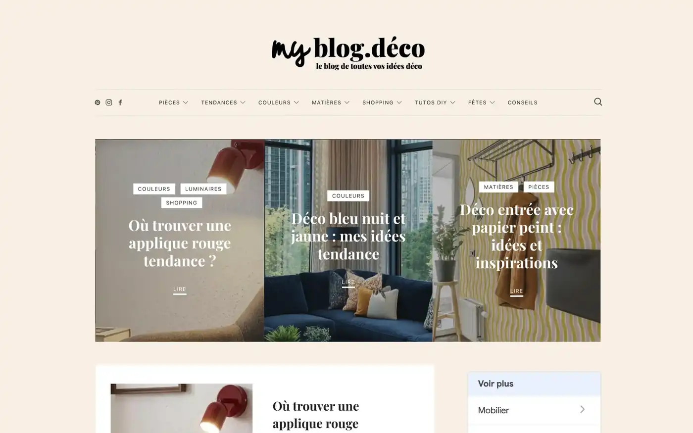 Aperçu de la page d’accueil de MyBlogDeco