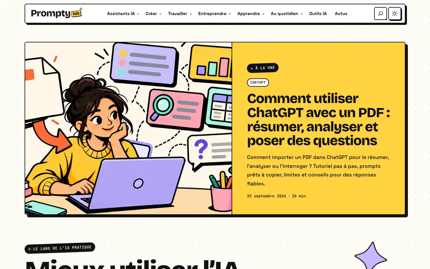 Aperçu de la page d’accueil de Prompty Lab